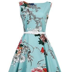 1950s retro vintage peony flower swing dress